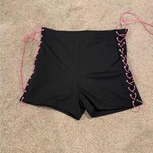 Black lace-up shorts